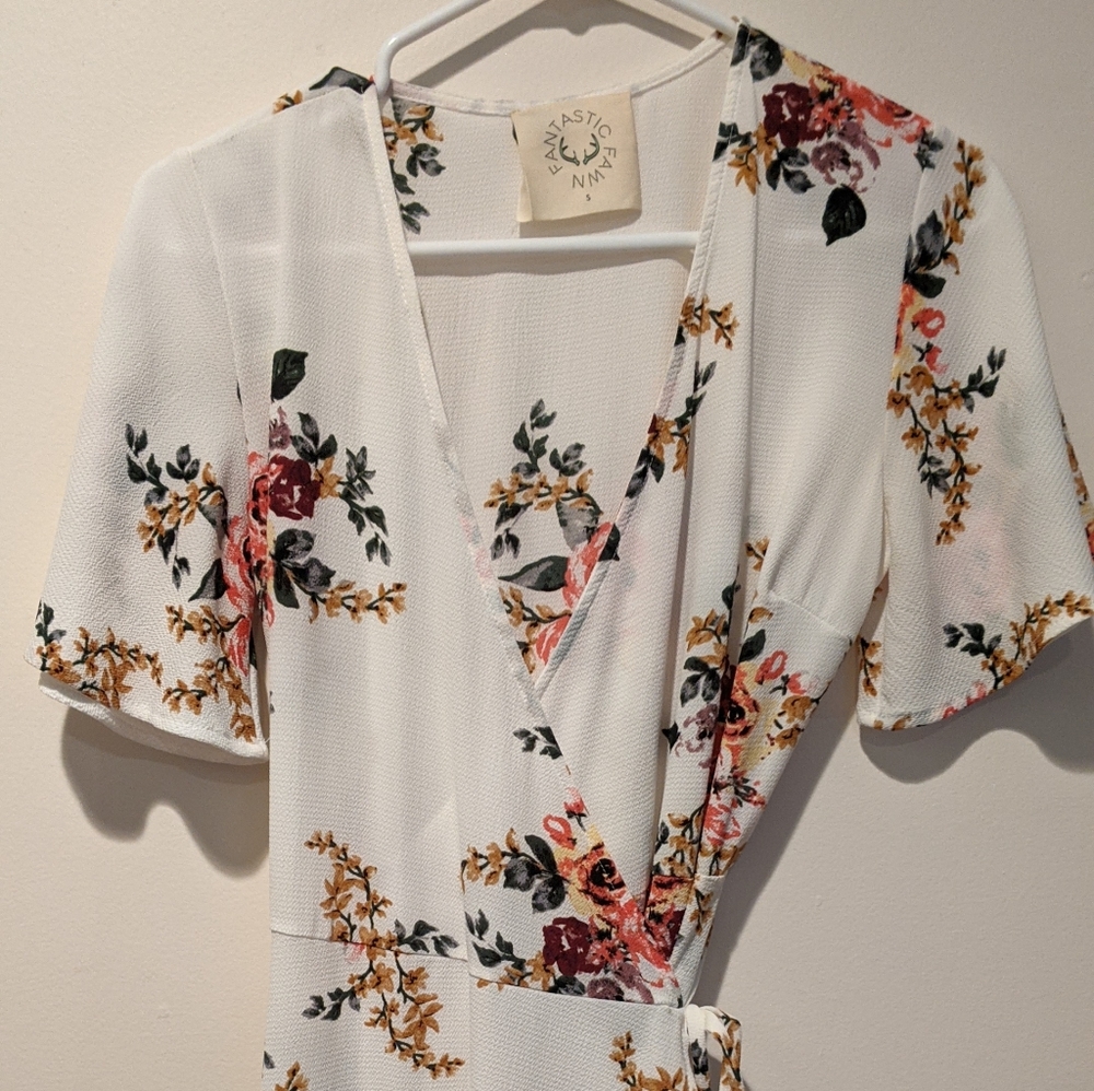 White flowered wrap dress